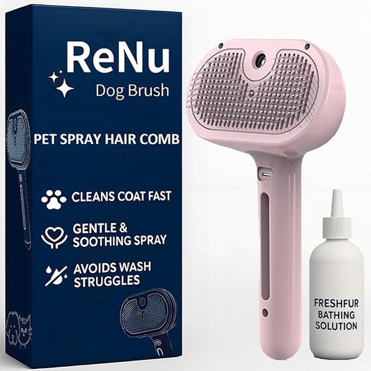3-in-1 Self-Cleaning Steamy Pet Brush for Dogs & Cats, Fresh Fur Shower Brush That Removes Loose Hair, Reduces Shedding, Grooming Tool for Long & Short Hair, Wet or Dry Use (Pink)