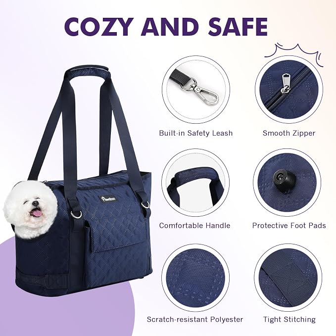 Pawaboo Dog Purse Carrier for Small Dogs with Pocket,Up to 11Lbs | Lightweight & Portable Dog Tote Bag Carrier Purses,Soft Sided Design,Front Pocket for Storage Travel Shopping Navy Blue