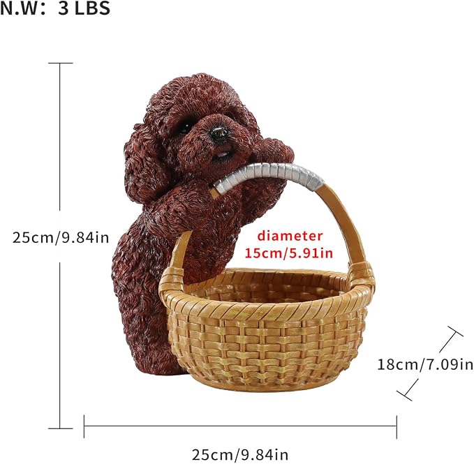 Cute Red Poodle Candy Bowl, Resin Dog Figurine Key Bowl for Entryway Table, Desktop Storage Basket Organizer for Desk, Unique Poodle Lover Gift