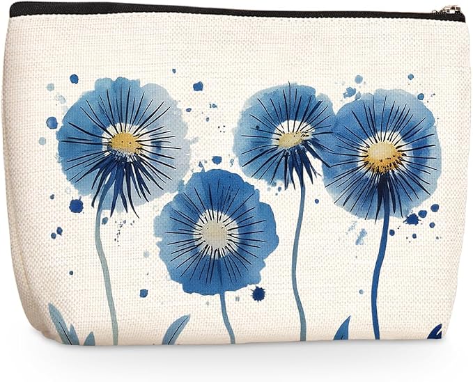 Watercolor Blue Flower Makeup Bag, Makeup Case Cosmetic Bags for Women | Travel Portable Pouch Purse Travel Essentials Toiletries Accessories, Christmas Birthday Gifts for Women