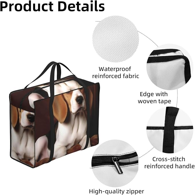 Heavy Duty Storage Tote Zipper Waterproof Large Moving Bag For Space Saving | Lovely Pet Dog Beagle Reusable Storage Bags Durable Moving Boxes For Clothes, Bedding, Laundry & Home Organization