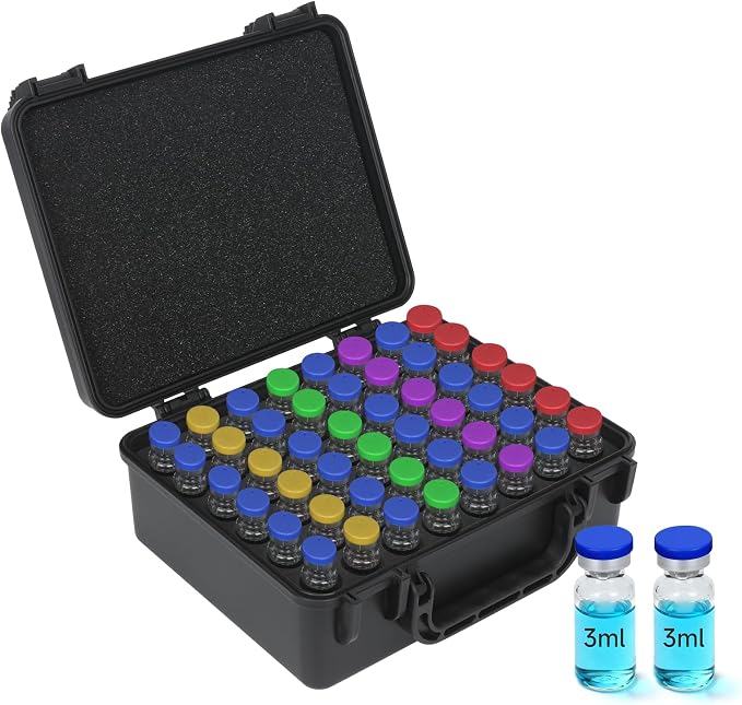 3ml Peptide Case for Fridge-48Slots, Peptide CoolerTravel Case,Vial Holder | Fit 3ml Peptide Insulin Vials, Durable Latches, Handle, Shock-absorbing EVA Foam, Small Size, Waterproof, TSA Approved