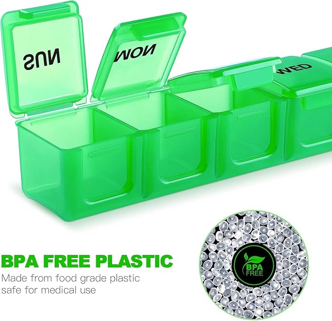 Pill Organizer 7-Day Weekly Pill Organizer | Portable Medicine, Daily Pill Cases for Pills/Vitamin/Fish Oil/Supplements