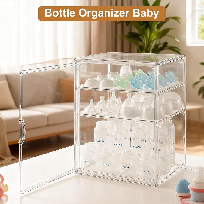 ERTIUANIO Baby Bottle Organizer – 3 Tier Acrylic Bottle Storage Organizer container, Clear Plastic Bottle Station Organizers Drawers for Countertop Kitchen Cabinet Vanity, Bathroom, Gifts for New Mom