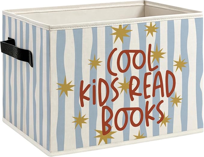 Cool Kids Read Book Classroom Foldable Storage Bins Box with Handles, Reading Corner Nook Decorative Storage Boxes Baskets Toybox Organizer for Library Reading Room Classroom Kids Bedroom
