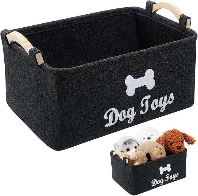 Totority Pet Toy Basket Felt Storage Bin with Handles 15.35 X 10.62 X 7.08 in Organizer Container for Dog Toys Accessories Kids Toys Home Bedroom Living Room