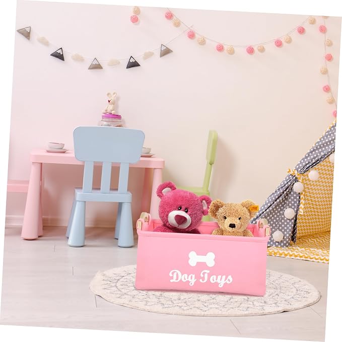 Ipetboom Large Pink Felt Dog Storage Box with Handle Spacious Pet Organizer for Treats Collars Blankets and Accessories Compact and Portable Basket for Home Use