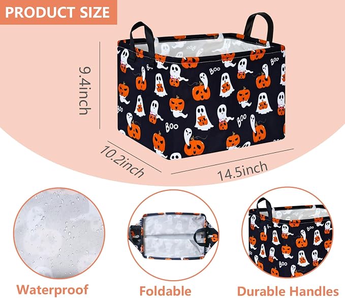 Pumpkin Pattern Storage Basket Gift Shelf Basket Storage Bin, Nursery Basket Organizer Box for With Handles for Room Deco