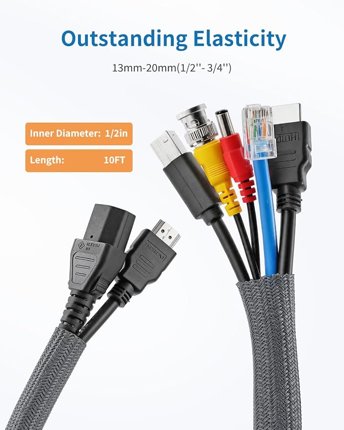 Yecaye 10ft - 1/2 inch Cord Protectors from Pets no Chew, Grey | Split Cable Management Sleeves, Wire Loom Tubing for TV USB Cord Protector, Cord Covers for Pets Bite-Resistant