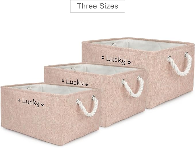 Personalized Dog Toy Storage Basket Bin, Customized Pet's Name Storage, Collapsible Organizer Box for Dog Toys, Clothing, Apparel & Accessories (Pink, L)