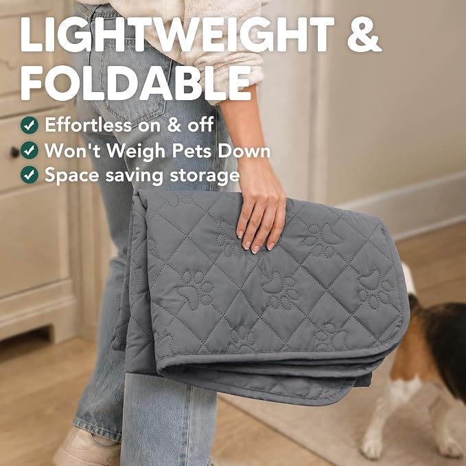 PAWFINITY Waterproof Bed Cover for Dogs, Pet Blanket for Mattress Washable | Paw Print Quilted, Hair Resistant, Anti Cat Scratch, Pee Proof Furniture Protector for King Size Bed, 82x82 Inch, Grey