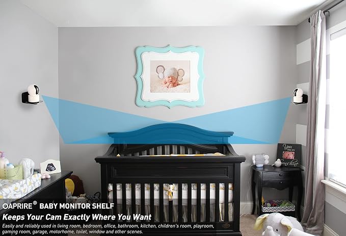 OAPRIRE Small Floating Wall Shelf Set of 3, 4" Black Acrylic for Monitors | Universal, with Cable Clips & Tapes, No Drill, Easy to Install, Durable, Fits Security Cameras, Baby Monitors, Speakers