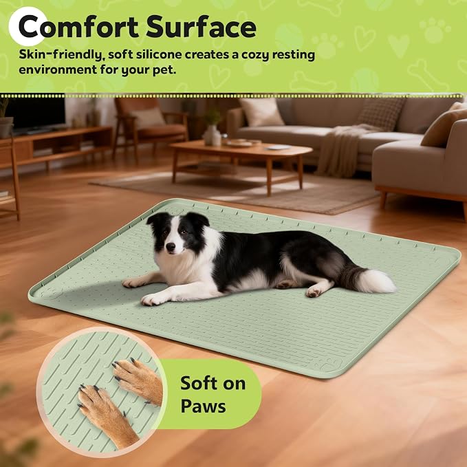 Silicone Dog Crate Mat 50"x 35" Under Dog Crate Kennel Pad Mat, Green | Extra Large Dog Cage Mat, Non-Slip Waterproof Dog Playpen Mat, Reusable Washable Dog Mat for Crate, Protect Floors