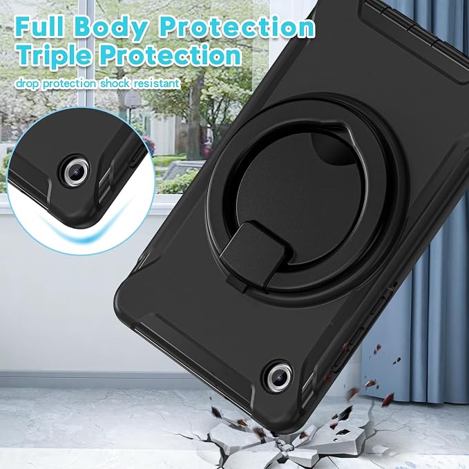 Heavy Duty Shockproof Case for Samsung Galaxy Tab A11 8.7 Inch 2025 (Model: SM-X133/X135/X135F) - with 360° Rotating Stand Handle, Built-in Screen Protector,Kid-Friendly Protective Cover (Black)