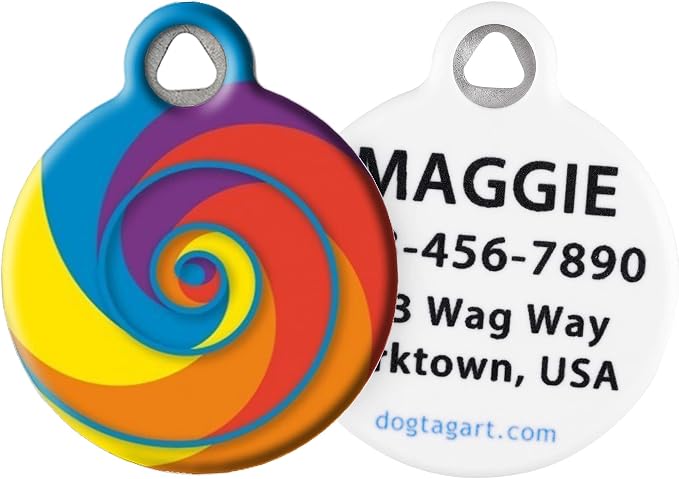 Lollipop Lupine Pattern Personalized Pet ID Tag for Dogs and Cats, Silent Polymer Coated Stainless Steel Nametag with Customized Identification Information, Large 1.25" Diameter