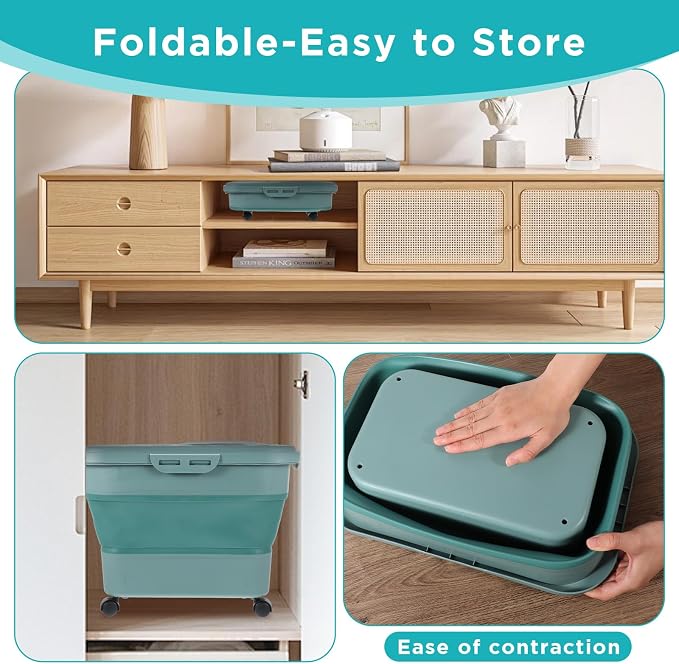Cat Litter Storage Bin Container with Airtight Lids, Portable Cat Litter Storage Container with Wheels, Kitchen Cereal Rice Leakproof Sealable