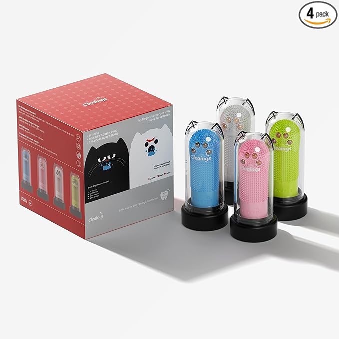 Dog Finger Toothbrush with Flavor Burst Beads, 360° Silicone Dog Toothbrush Kit for Dogs & Cats, Deep Teeth Cleaning, (36 Beads per Brush), No Pet Toothpaste Needed - 4 Pcs Mix Flavor