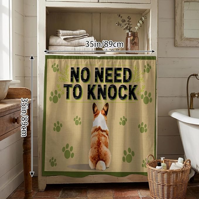 NO Need to Knock Cabinet Dishwasher Hidden Curtains, Privacy Closet Door Curtain, Corgi Dog Paw Prints Pet Lover Farmhouse Adhesive Dust Proof Under Sink Skirt for Bathroom Kitchen 35"x35"