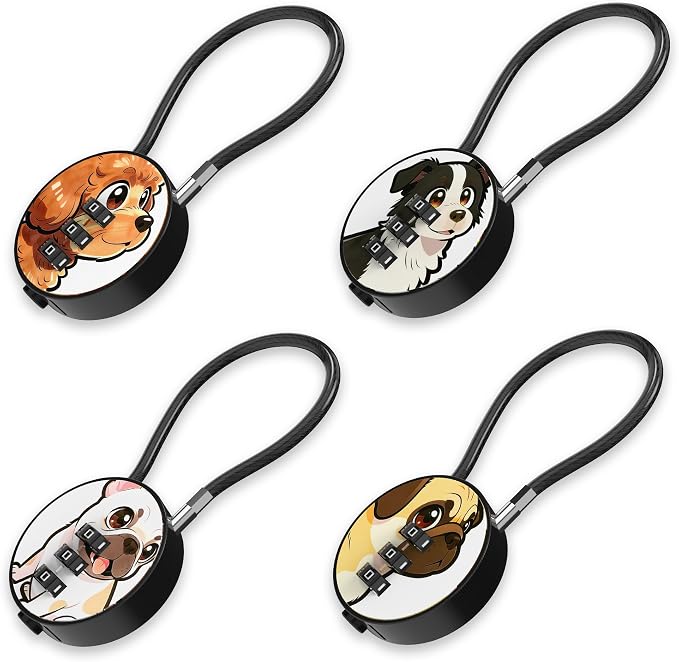 Small Combination Lock for Luggage, Gym Locker, Backpack Bag Zipper, Mini Combo Lock with Code, 5.12 Inch Steel Cable Padlock for Travel Suitcase (4-Dog, Mini)