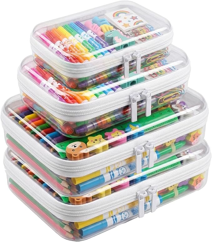 Clear Hard Shell Zipper Case, PET Organizer Box, 2L+1M+1S | Transparent Case for Cosmetics, Makeup, Toy, Home, Office, Stationery, Pencil, Fruit, Building Blocks, File