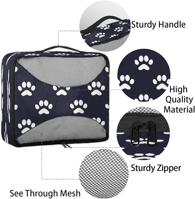 Packing Cubes for Travel, Dog Paw Print Travel Luggage Packing Organizers for Women Men, Large Custom Toiletries Bag for Clothes Shoes, Dog Paw Print