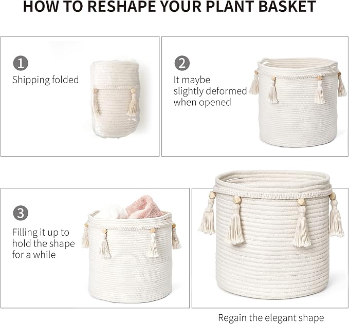 Mkono Macrame Decorative Cotton Rope Basket Boho Cute Woven Tassel Closet Storage Bins Organizer for Nursery,Baby Toys,Blankets,Magazines, Potted Plants Cover,Living Room,Bedroom Home Decor 15"x 14"