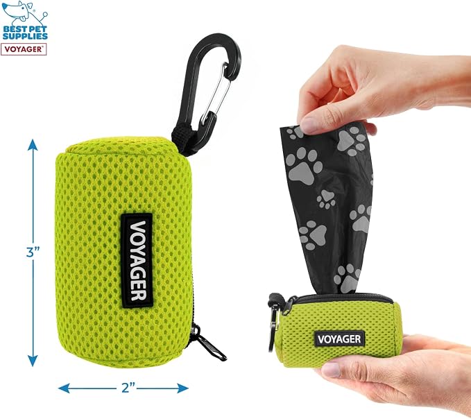 Best Pet Supplies Dog Poop Bag Holder Leash Attachment with Reusable Dispenser for Travel, Walking, Park, and Outdoor Use, Durable with Clip-On - Lime Green, Pack of 2, Mesh Dispenser w/30 Bags
