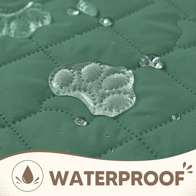 PAWFINITY Waterproof Bed Cover for Dogs, Pet Blanket for Mattress Washable | Paw Print Quilted, Hair Resistant, Anti Cat Scratch, Pee Proof Furniture Protector for Queen Size Bed, 68x82 Inch, Green