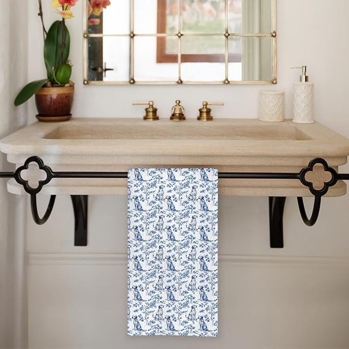 Chicimln Chinoiserie German Shorthaired Pointer Kitchen Towels, German Shorthaired Pointer Gifts Decorative Hand Towels for Bathroom, Blue White Dog Dish Tea Towel Drying Cloth for Kitchen, 16x24 Inch