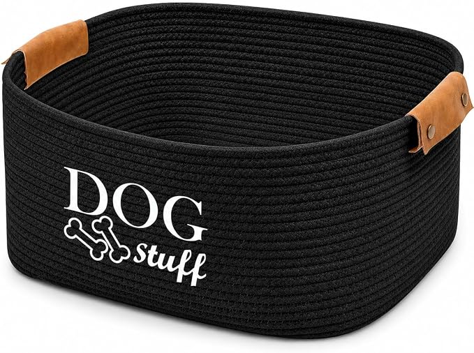 Square Dog toy basket storage Cotton Rope Storage Basket Pet/Pet Toy And Accessory Storage Bin Doy Toy Box-Black