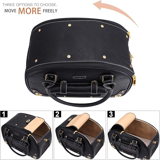 Dog Carrier Purse, Pet Carrier, Waterproof Premium Leather Pet Travel Portable Bag Carrier for Cat and Small Dog Home & Outdoor Medium Black