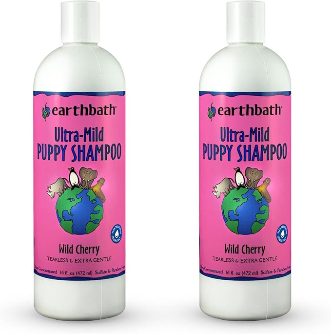 earthbath, Ultra-Mild Wild Cherry Puppy Shampoo - Extra Gentle & Tearless Dog Shampoo, Made in USA, Deodorizing Dog Wash, Cruelty Free Puppy Supplies, Shampoo for Smelly Dogs - 16 Oz (2 Pack)