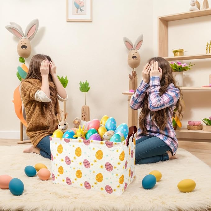 Large Empty Easter Basket for Kid Fabric Personalized Eggs Easter Gift Basket for Boy and Girl (Golden Brown Easter Egg)