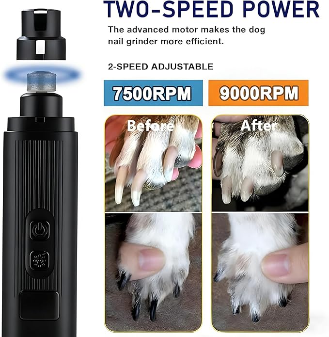 Dog Nail Grinder, Silent Groom Pro Pet Nail Grinder with 2-Speed LED Light, Low Vibration Rechargeable Electric Nail Grinder for Small Dogs & Cats