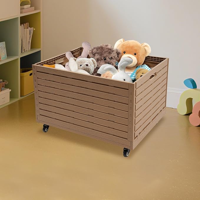 Foldable Rolling Crate with Wheels | 5 Universal Wheels 440.92 lbs Load Capacity Moving Storage Bin Cart for Shopping Travel Home Office Garage 82x60x46cm