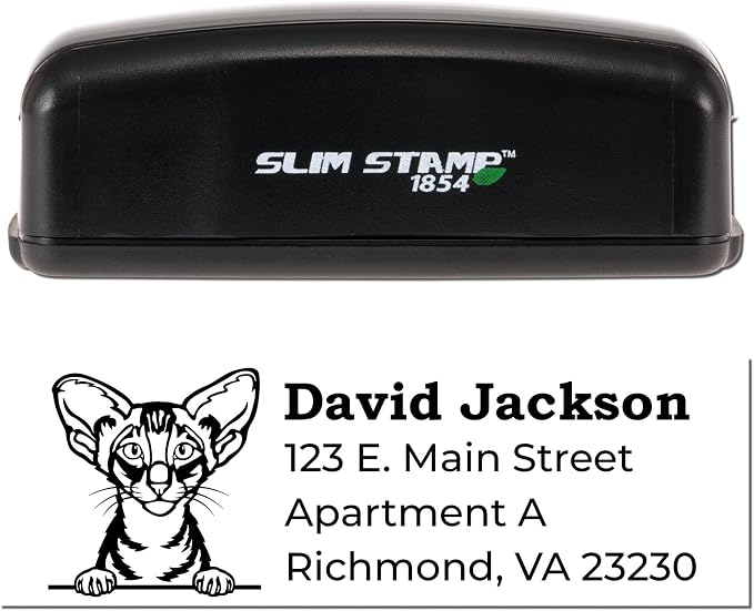 Personalized Oriental Shorthair Address Stamp - Custom Made to Order Return Address Stamp for Cat Lovers - Ideal for Office Supplies & Mailing - 7/8 x 2-1/4