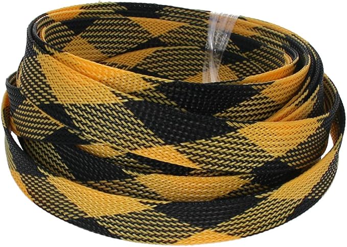 Heyiarbeit 5m/16.4ft PET Expandable Braid Cable Sleeving Flexible Wire Mesh Sleeve Black Yellow 16mm