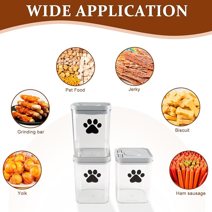 3pack Airtight Dog Treat Jars|48oz POP Dog Cat Food Container|Plastic Dog Cat Treat Container for Kitchen Counter|Puppy Food Bin|Dog Cookie Jar-Keep Food Fresh Crispy-BPA free