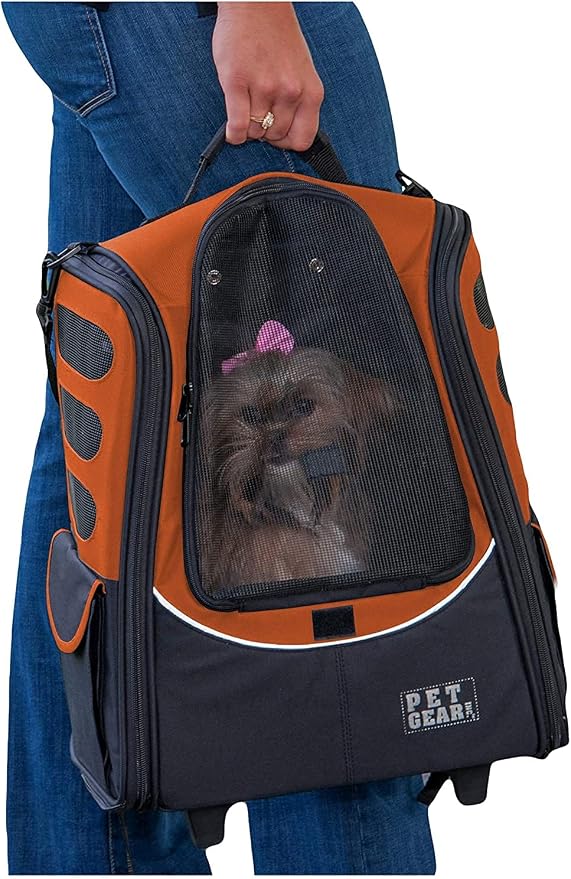 Pet Gear I-GO2 Roller Backpack, Travel Carrier, Car Seat for Cats/Dogs, Mesh Ventilation, Included Tether, Telescoping Handle, Storage Pouch, 2 Models, Available 12 Colors