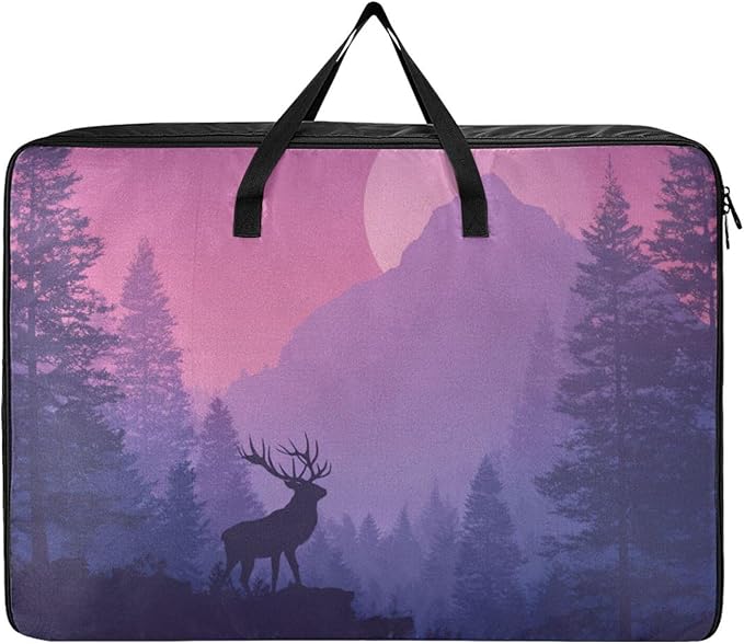 Comforter Storage Bags Large Folding Blanket Organizer Bag with Strong Handles Clear Window Closet Storage Containers for Clothes King Queen Pillows Bedding Quilt Duvet Purple Christmas Sunset