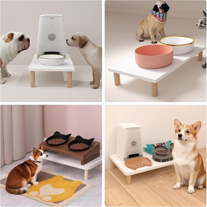Elevated Cat Food Stand, Raised Pet Feeding Table for Cats and Dogs | Compatible with Most Bowls & Automatic Feeders, Elevated Cat Feeding Station, Cat Feeder Stand, Solid Wood, Healthy Posture