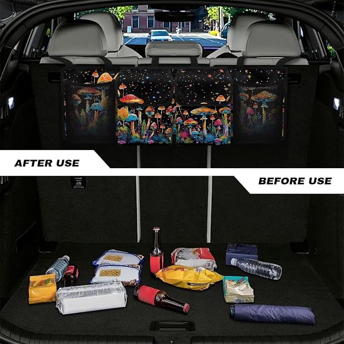 Mushroom Design Hanging Car Trunk Organizer Collapsible Car Back Seat Storage Bag Auto Cargo Bags with 4 Large Pockets Universal Automotive Interior Accessories