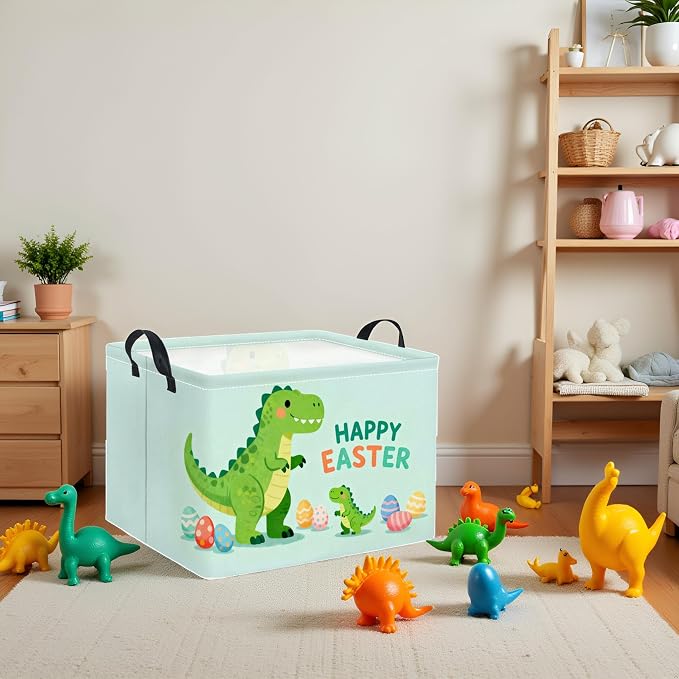 Rectangular Easter Basket Baby Girl Basket Fabric Storage Bin Organizer Box Room Decor(Easter Dinosaur)