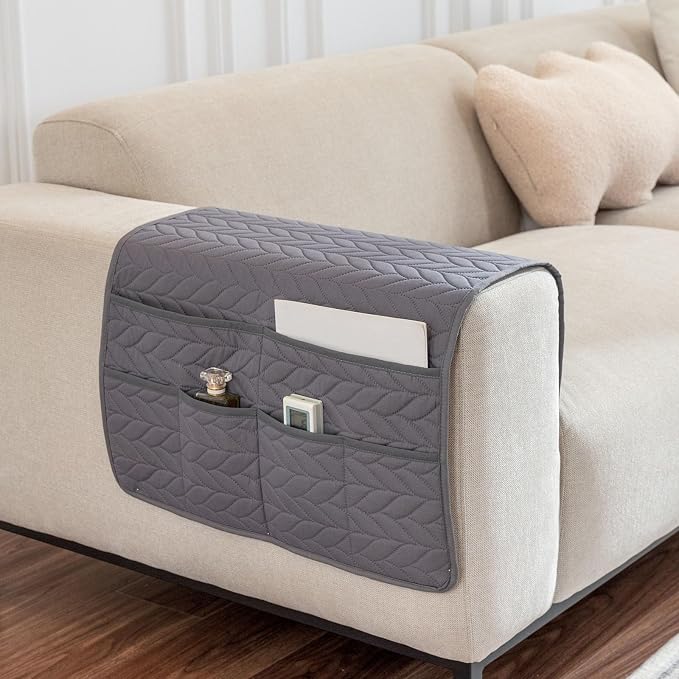 Arm Rest Covers for Sofa with 6 Pockets for Magazine Remote Control Couch Arm Covers Decorate Furniture Ant-Slip Armrest Organizer(Dark Gray)