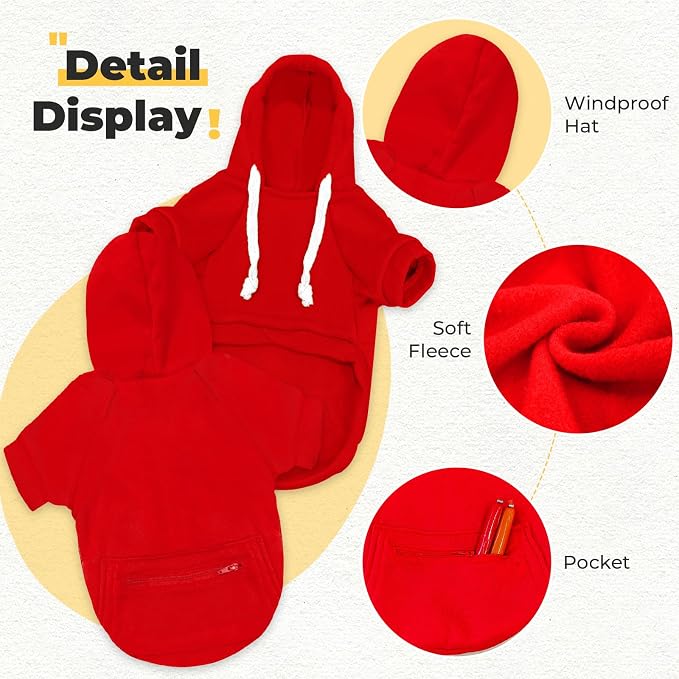 PETCARE Basic Dog Hoodie Sweaters for Small Medium Large Dogs Cats Puppy Clothes Soft Warm Fleece Dog Hoodies Sweatshirt with Small Pockets Fall Winter Chihuahua Dachshund Golden Retriever Outfits