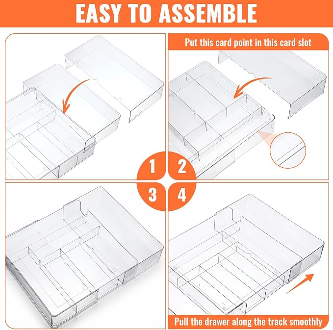 Expandable Drawer Organizer Tray with Adjustable Dividers, Clear PET Storage Box for Office Supplies, Makeup, Jewelry & Vanity, 10 Compartments, 1-Piece Set (10.6" x 15.7", Height 2.3")