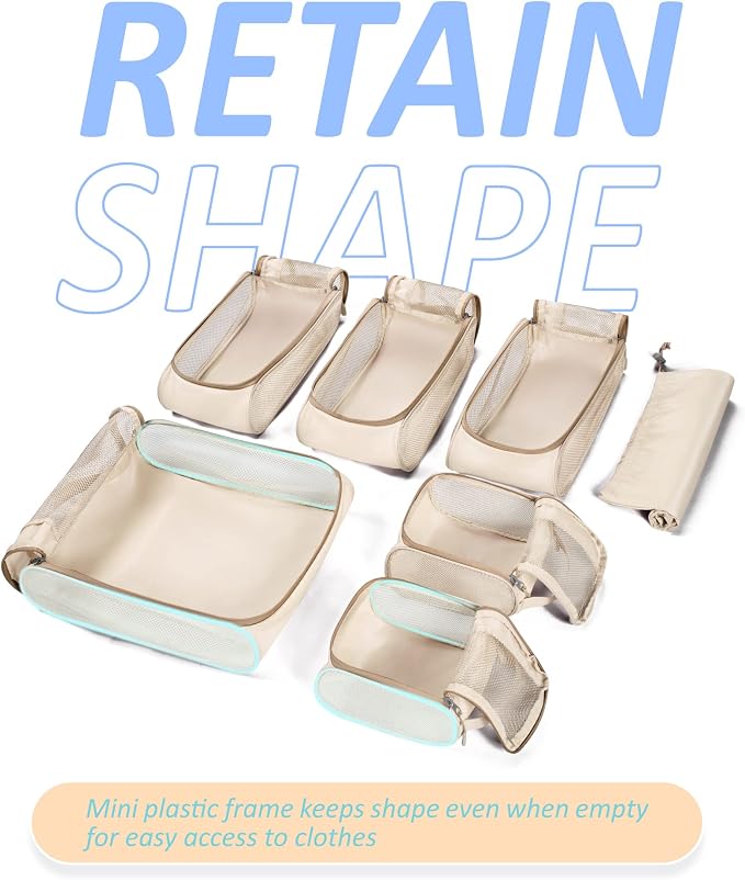 BAGSMART Keep Shape Packing Cubes, 7 Set for Travel, Lightweight Cubes, Suitcase Organizer Bags Set for Essentials