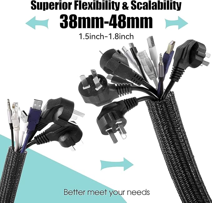 AGPTEK Cable Sleeve, 2 Pack 5ft - 1.8 inch Cable Management Cord Hide,White | Desk Cord Cover Organizer Wire Hider for Office Computer TV Wire Loom Tubing Pet-Proof Cord Protector from Cat Dog Chewing
