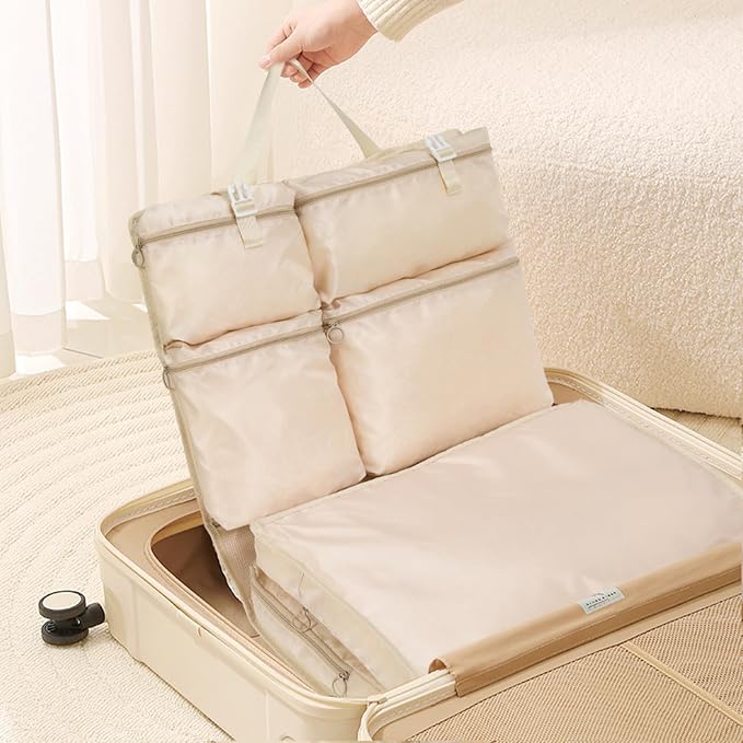 8-in-1 Packing Cubes for Travel, Suitcase Organzier Bags with Handle for Luggage, Road Trip Travel Accessories with 8 Pockets, Space Saving Luggage Bags, Beige