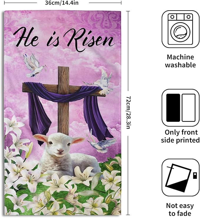 Giwawa He is Risen Towel Set of 2, Easter Cross Cute Lamb Decorative Hand Towels, Spring Lily Floral Print Soft Microfiber Face Towel Washcloth for Bathroom Guest Gym Spa Hotel Holiday